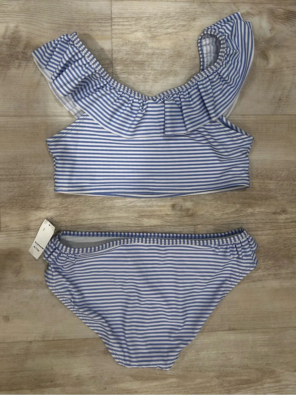 Old Navy Blue and White Striped Ruffle Bikini Set